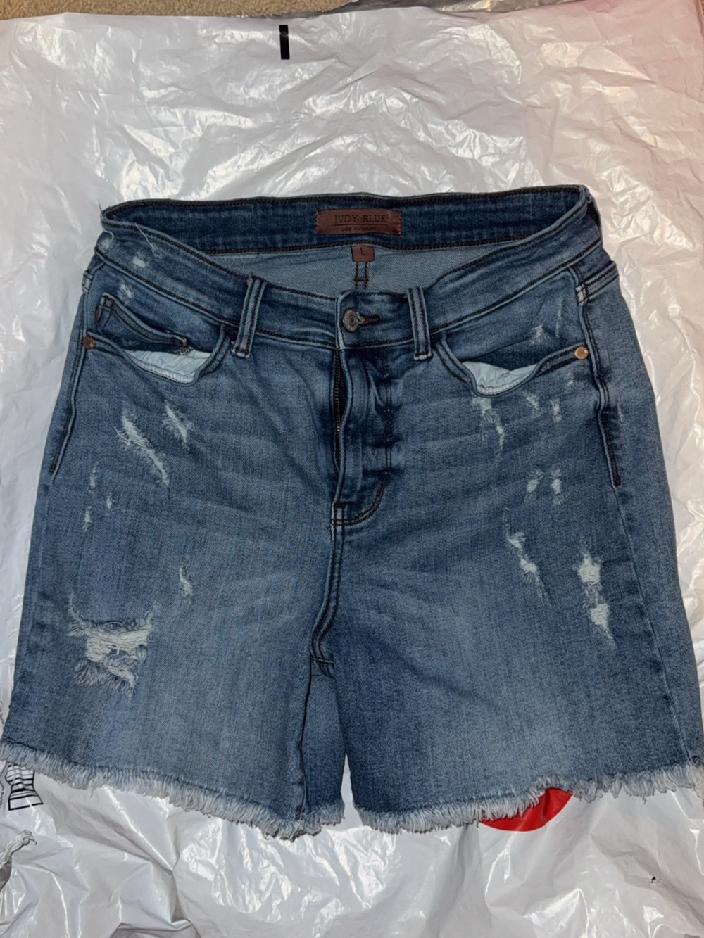 Judy Blue Mid Wash Distressed Denim Shorts